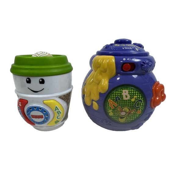 VTech Disney Winnie The Pooh Pop Up Honey Pot & Fisher Price On-The-Glow Coffee - Picture 1 of 14